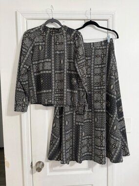 Nostalgia Black White Print Top & Maxi Skirt Set Top XS Skirt S